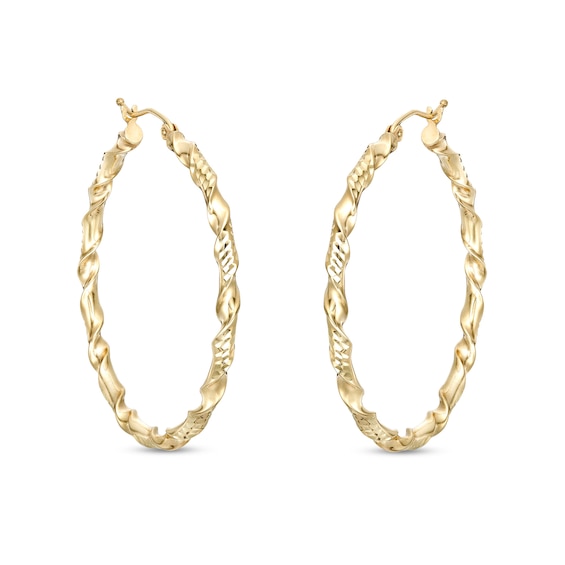 40mm Double Twist Hoop Earrings in 10K Solid Gold