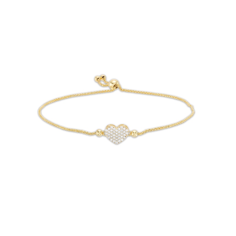 Cubic Zirconia Heart Bolo Bracelet in 10K Gold | Banter