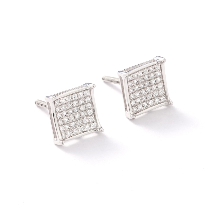 Main Image 2 of 1/10 CT. T.W. Diamond Concave Square Stud Earrings in Sterling Silver