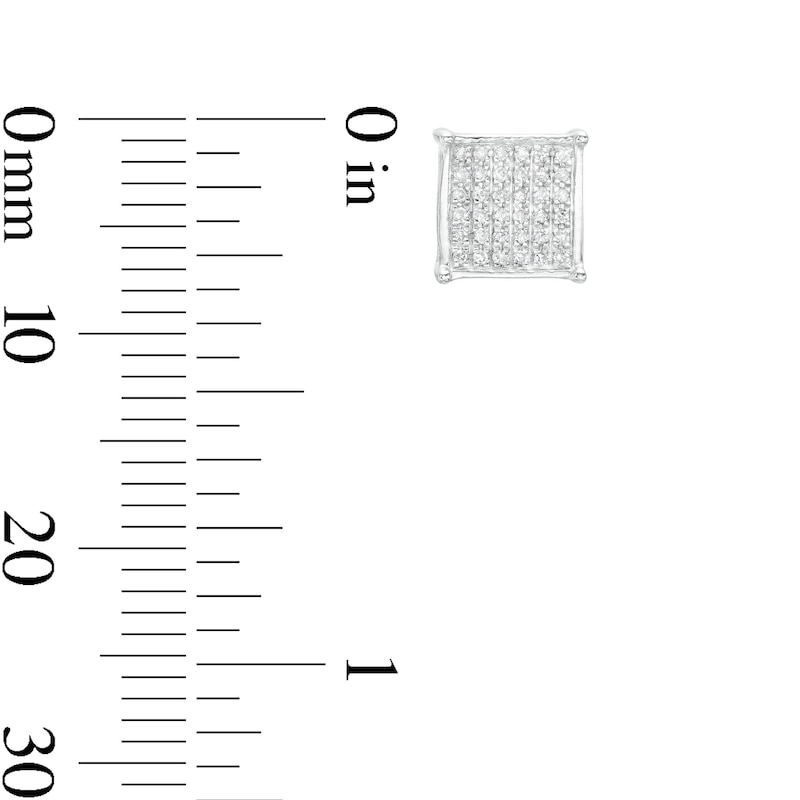 Main Image 3 of 1/10 CT. T.W. Diamond Concave Square Stud Earrings in Sterling Silver
