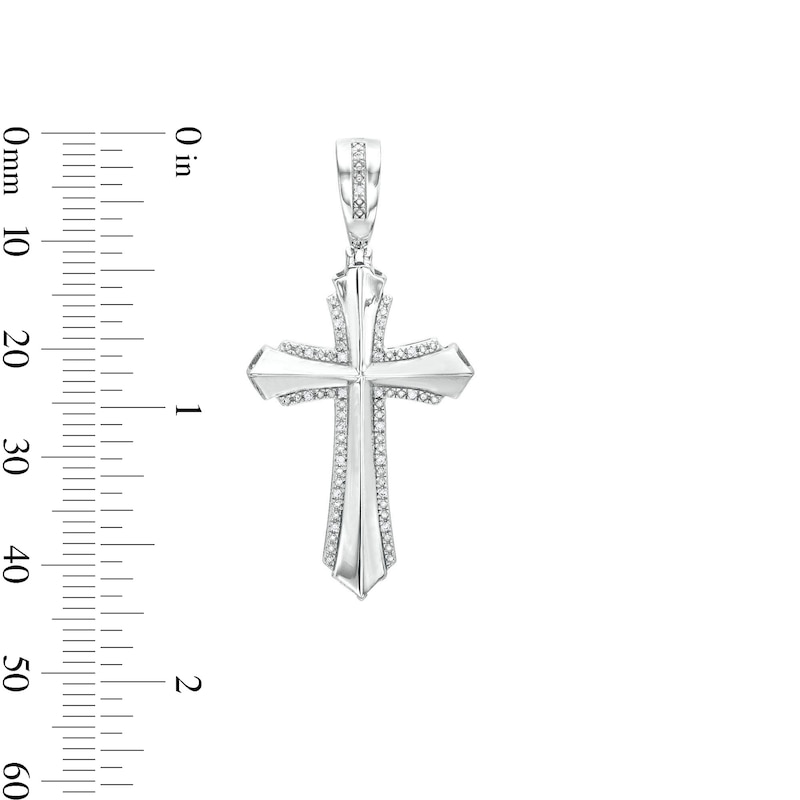 Main Image 3 of 1/10 CT. T.W. Diamond Cross Necklace Charm in Sterling Silver