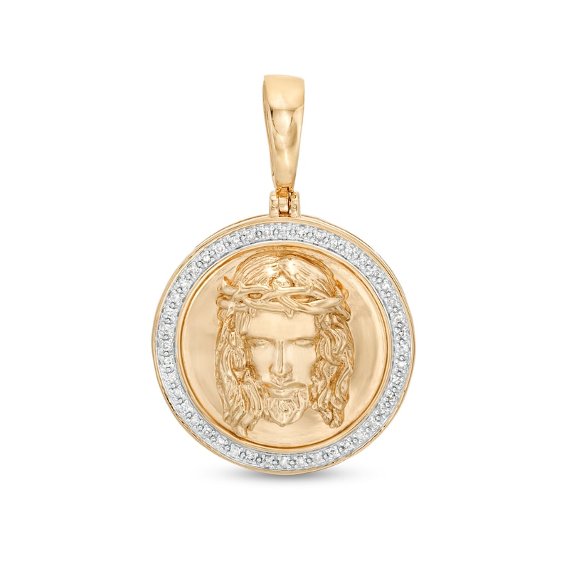 Main Image 1 of 1/5 CT. T.W. Diamond Jesus Head Medallion Necklace Charm in Sterling Silver with 14K Gold Plate