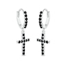 Thumbnail Image 1 of Black Cubic Zirconia Cross Huggie Hoop Earrings in Solid Sterling Silver 