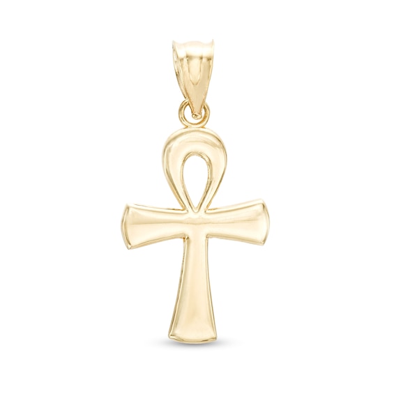 Puffed Ankh Cross Necklace Charm in 10K Gold