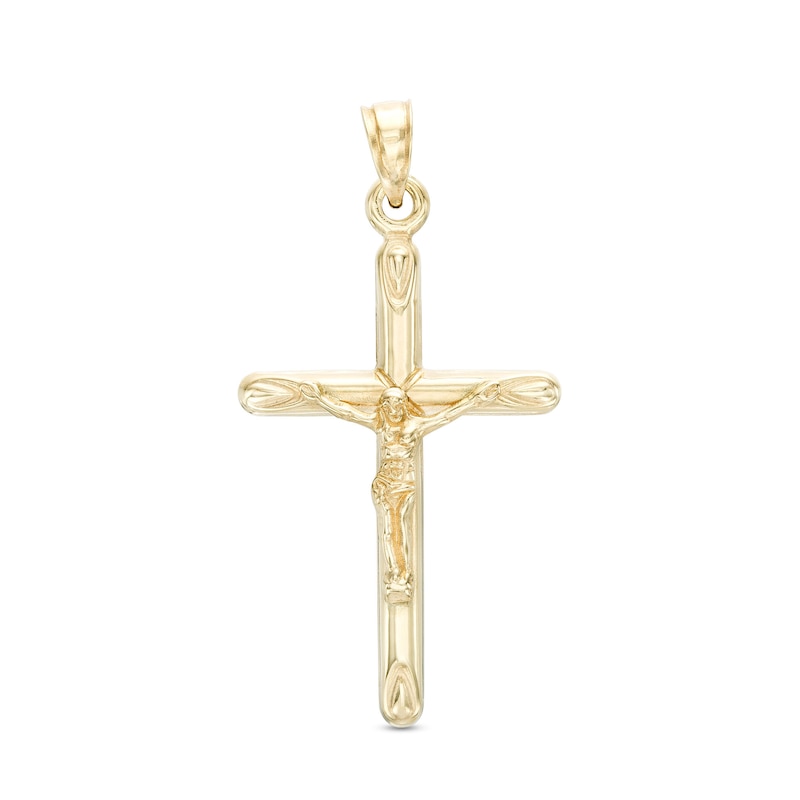 Small Crucifix Necklace Charm in 10K Hollow Gold | Banter