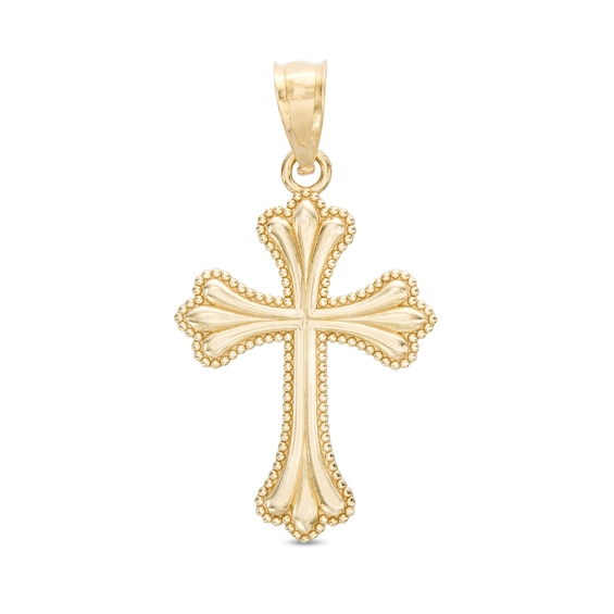 Milgrain Border Cross Necklace Charm in 10K Gold