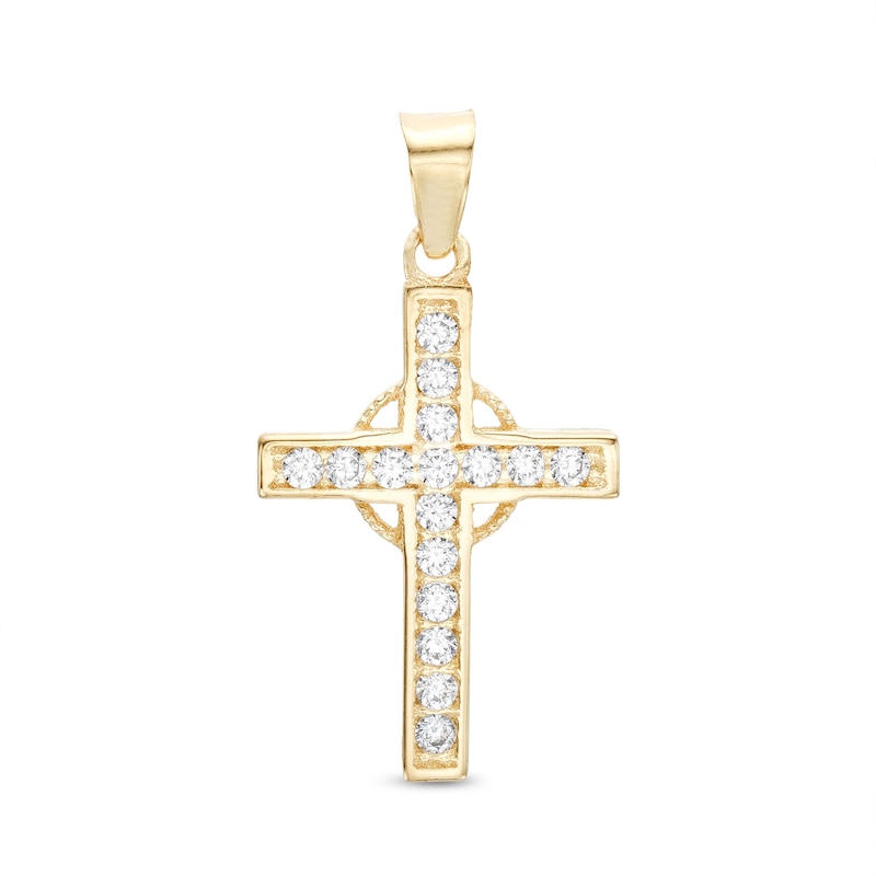 Cubic Zirconia Celtic Cross Necklace Charm in 10K Gold | Banter