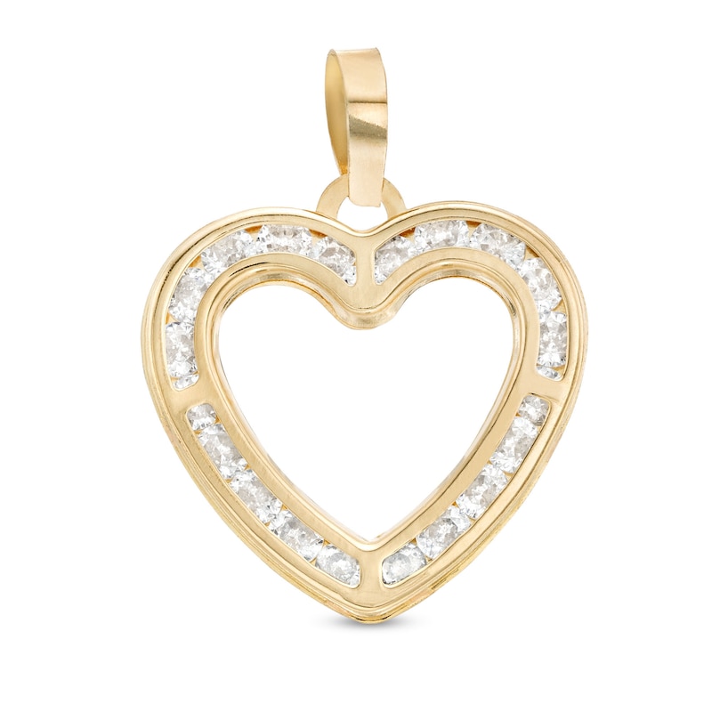 Cubic Zirconia Heart Outline Necklace Charm in 10K Semi-Solid Gold | Banter