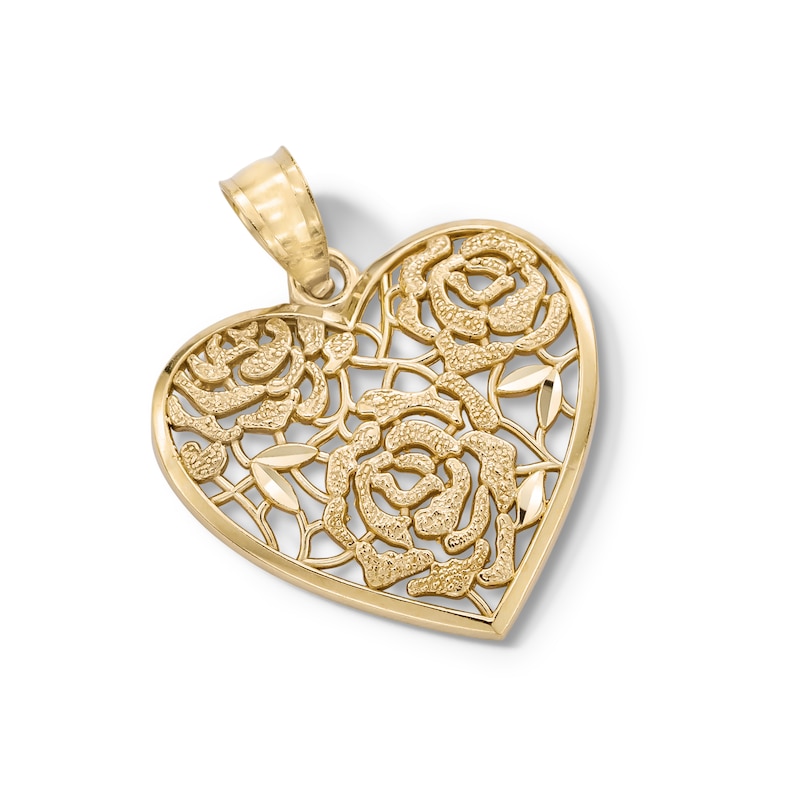 Main Image 3 of Filigree Flower Heart Necklace Charm in 10K Gold