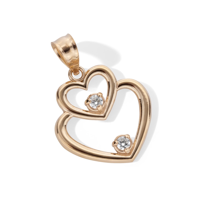 Main Image 3 of Cubic Zirconia Double Heart Necklace Charm in 10K Gold