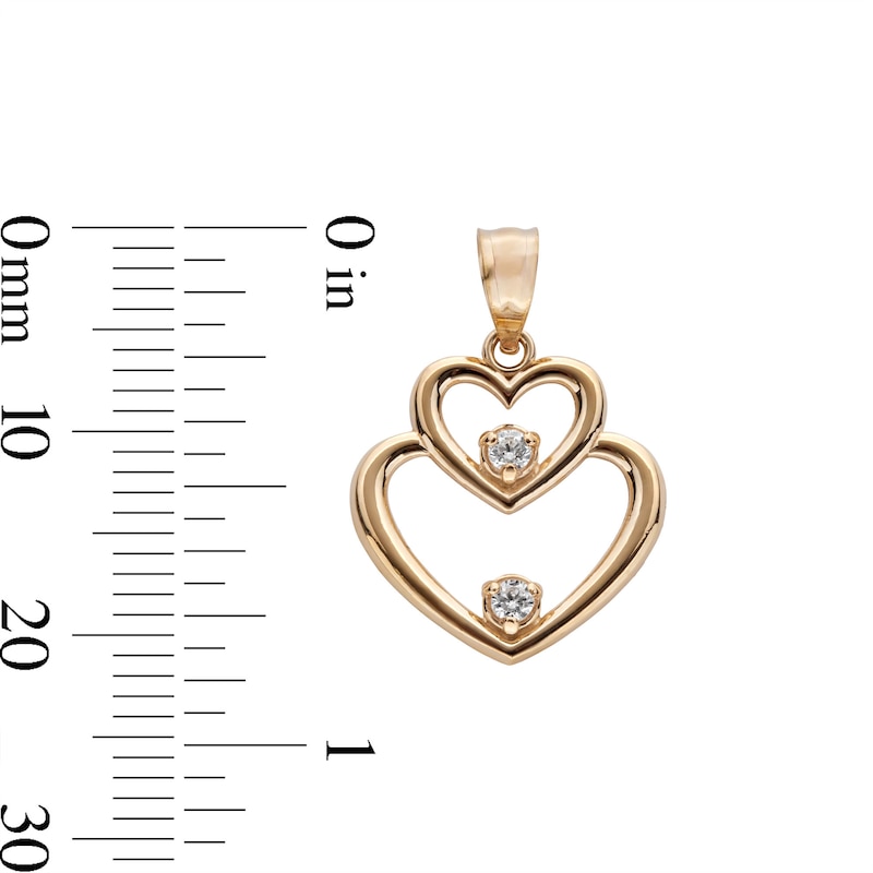 Main Image 4 of Cubic Zirconia Double Heart Necklace Charm in 10K Gold