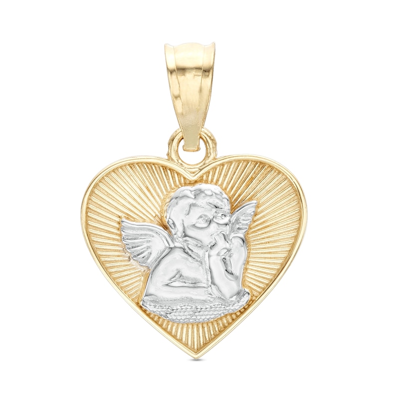 Main Image 1 of Guardian Angel Heart Two-Toned Necklace Charm in 10K Gold