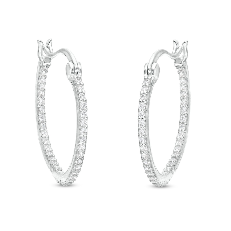 Main Image 1 of Cubic Zirconia 18.5mm Round Hinged Hoop Earrings in Solid Sterling Silver 