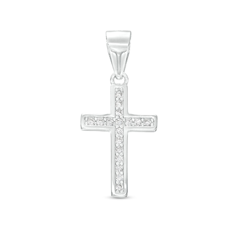 Main Image 1 of Cubic Zirconia Small Cross Necklace Charm in Sterling Silver