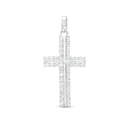 Cubic Zirconia Frame Cross Necklace Charm in Sterling Silver