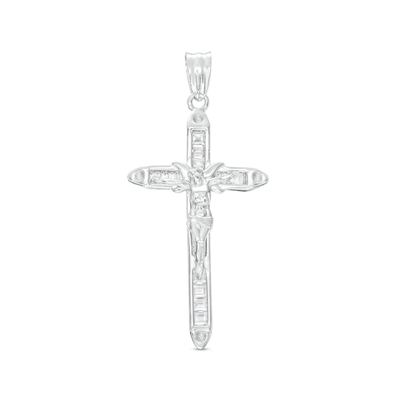 Cubic Zirconia Crucifix Necklace Charm in Sterling Silver