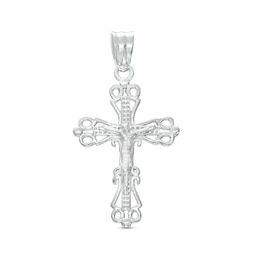 Small Lattice Crucifix Necklace Charm in Sterling Silver