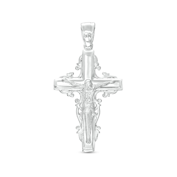 Filigree Border Crucifix Necklace Charm in Sterling Silver