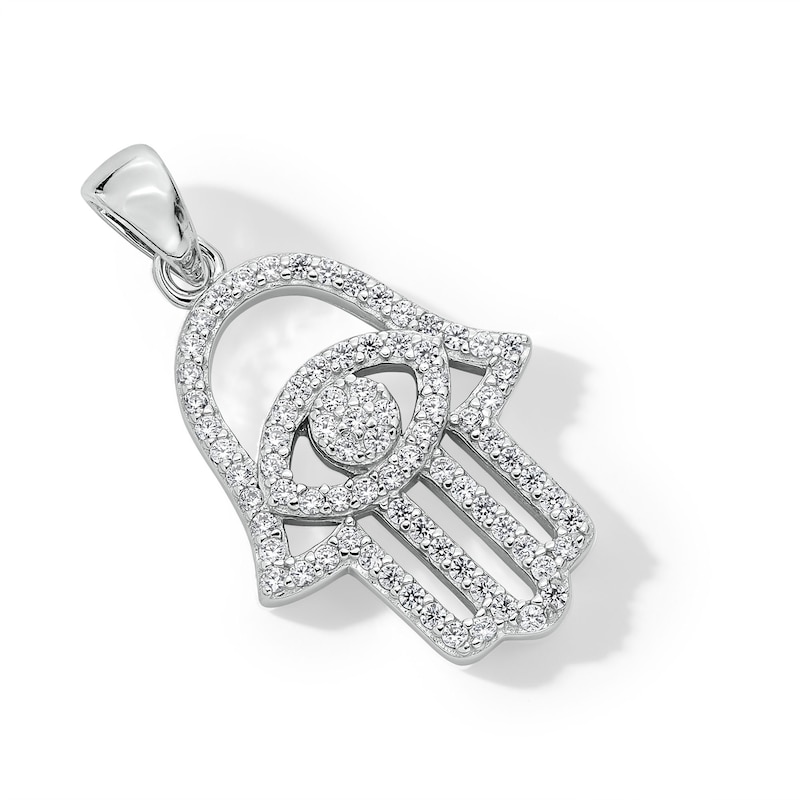 Cubic Zirconia Medium Hamsa Necklace Charm in Sterling Silver