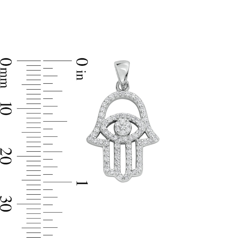 Cubic Zirconia Medium Hamsa Necklace Charm in Sterling Silver