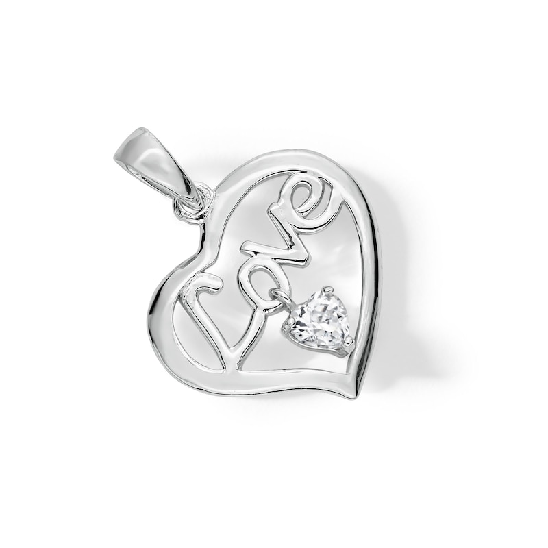 Cubic Zirconia Love Heart Necklace Charm in Sterling Silver