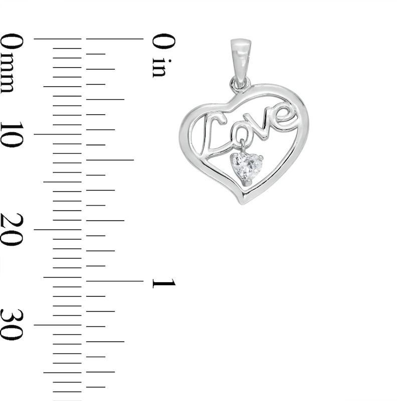 Cubic Zirconia Love Heart Necklace Charm in Sterling Silver