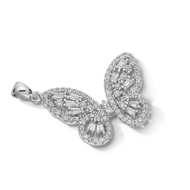 Main Image 3 of Cubic Zirconia Medium Butterfly Necklace Charm in Sterling Silver