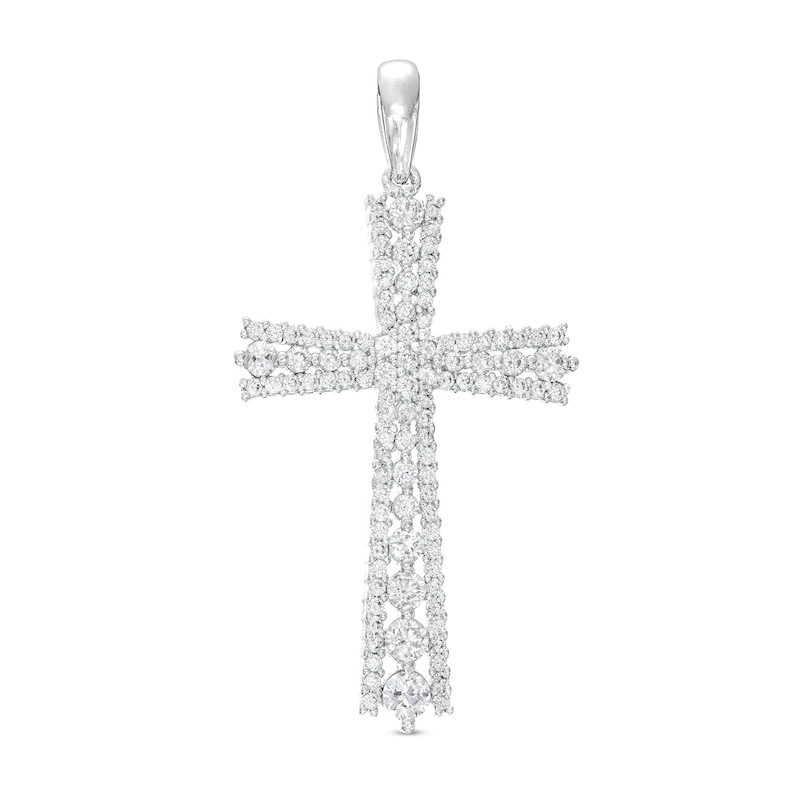 Main Image 1 of Cubic Zirconia Cross Necklace Charm in Sterling Silver