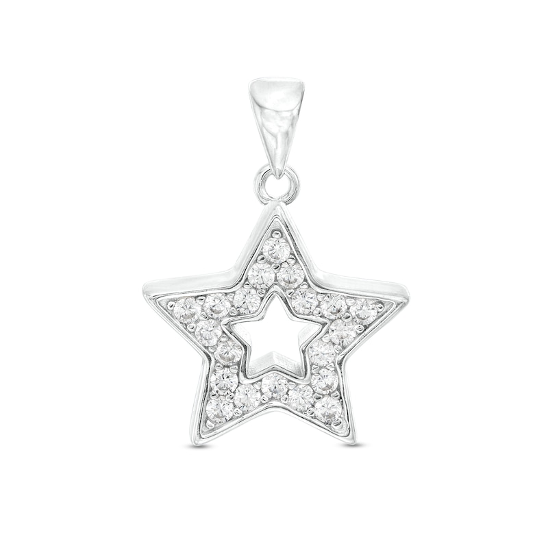 Main Image 1 of Cubic Zirconia Small Star Outline Necklace Charm in Sterling Silver