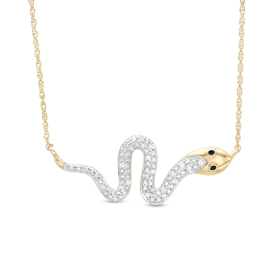 âââââââ1/10 CT. T.W. Diamond Sideways Snake Necklace with 14K Gold Plate