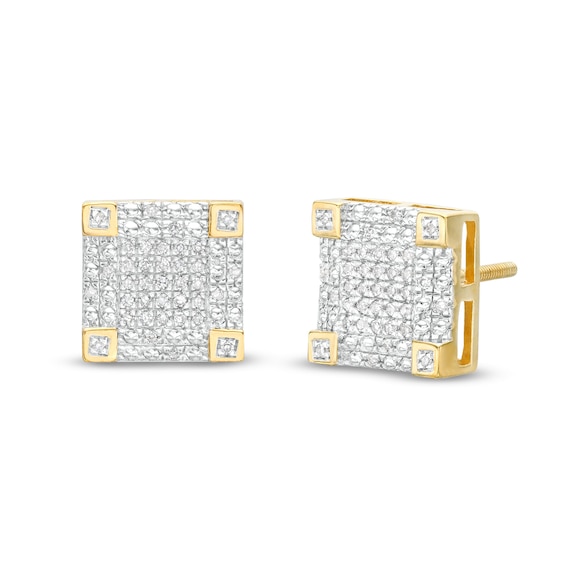 Men's 1 CT. T.W. Diamond Concave Square Stud Earrings in 10K Gold