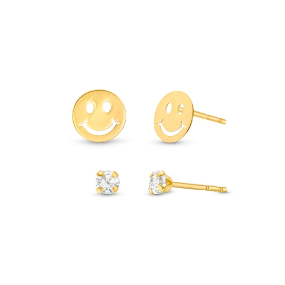 10K CZ Stud and Smile Earring Set