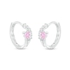 Thumbnail Image 1 of ​​​​​​​Cubic Zirconia Pink Heart Huggie Hoop Earrings in Solid Sterling Silver