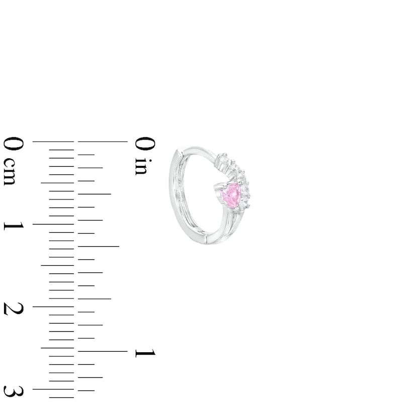 Main Image 2 of ​​​​​​​Cubic Zirconia Pink Heart Huggie Hoop Earrings in Solid Sterling Silver