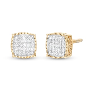 Men's 1/4 CT. T.W. Multi-Diamond Cuban Link Outer Edge Stud Earrings in 10K  Gold