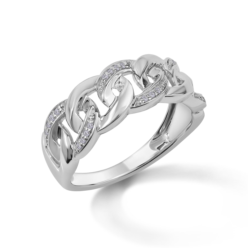 Main Image 3 of Sterling Silver ​​​​​​​1/20 CT. T.W. Diamond Cuban Link Ring