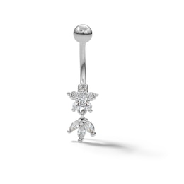 Stainless Steel CZ Lotus Flower Dangle Belly Button Ring - 14G 7/16&quot;