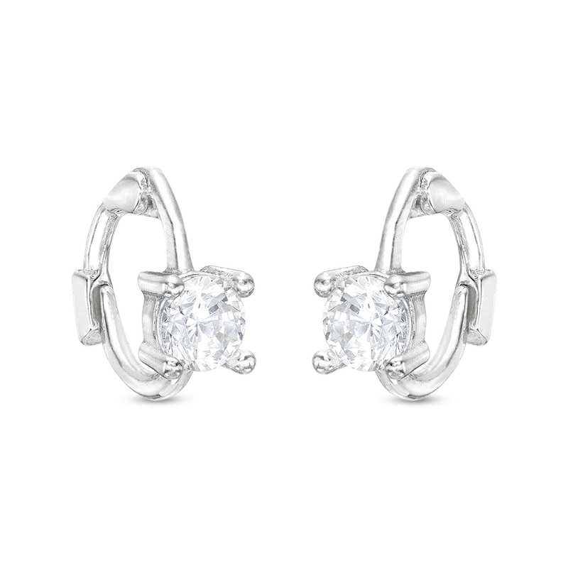 Main Image 1 of Cubic Zirconia Mini Huggie Hoop Earrings in Solid Sterling Silver