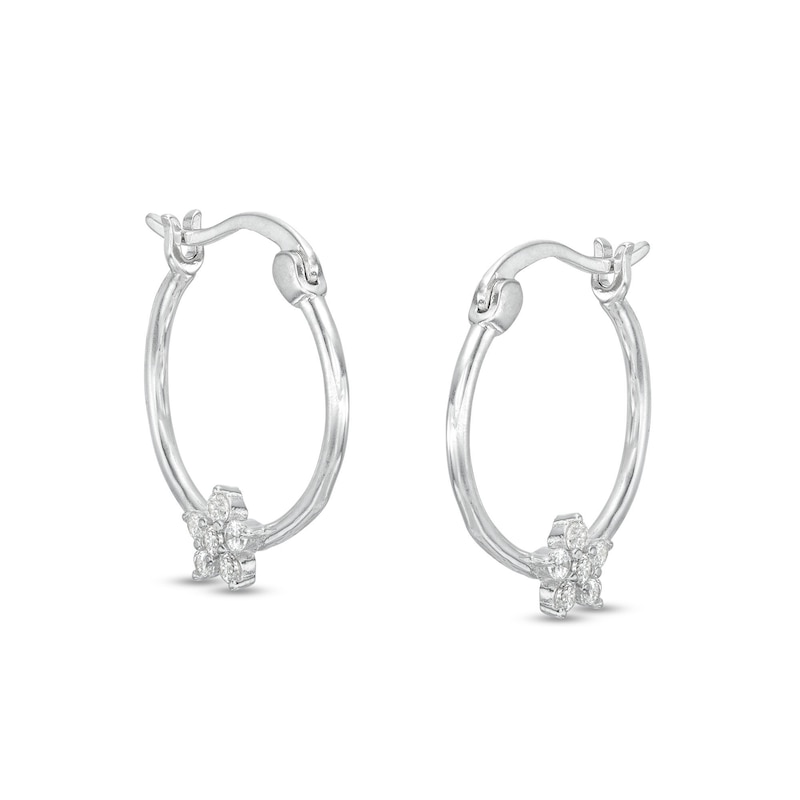 Main Image 1 of Cubic Zirconia Flower Hoop Earrings in Solid Sterling Silver