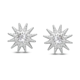 ​​​​​​​Cubic Zirconia Sunburst Stud Earrings in Solid Sterling Silver