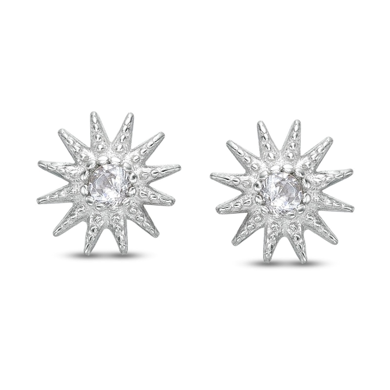 Main Image 1 of ​​​​​​​Cubic Zirconia Sunburst Stud Earrings in Solid Sterling Silver