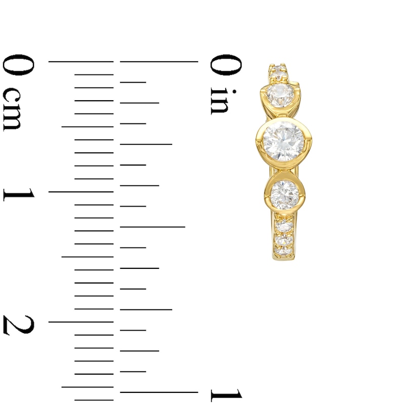 Cubic Zirconia Three Center Stone Huggie Hoop Earrings in 10K Gold