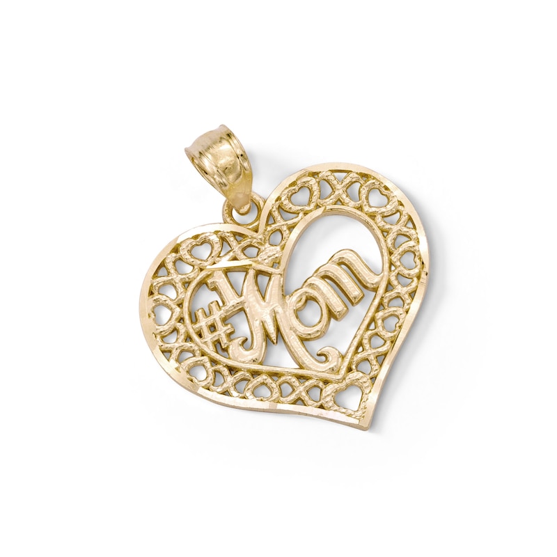 Main Image 3 of #1 Mom XO Heart Necklace Charm in 10K Two-Tone Gold