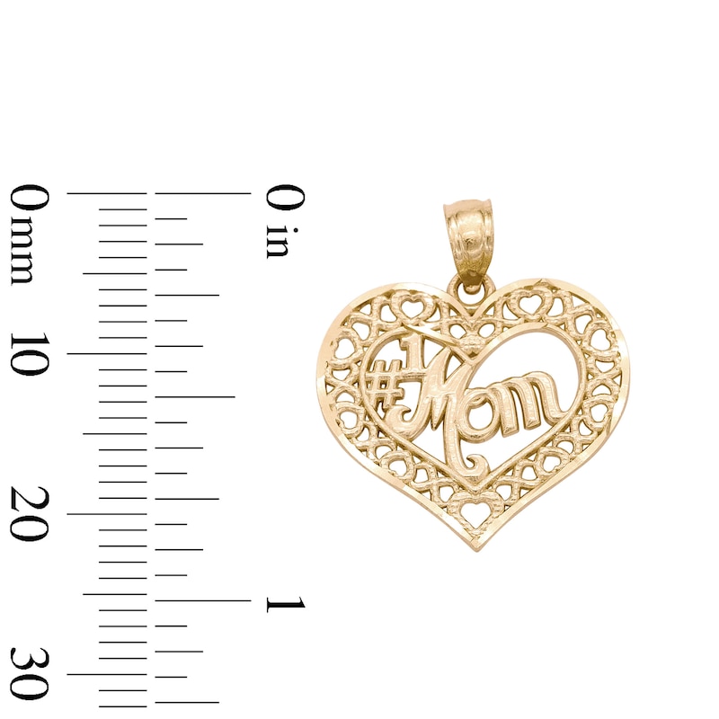 Main Image 4 of #1 Mom XO Heart Necklace Charm in 10K Two-Tone Gold