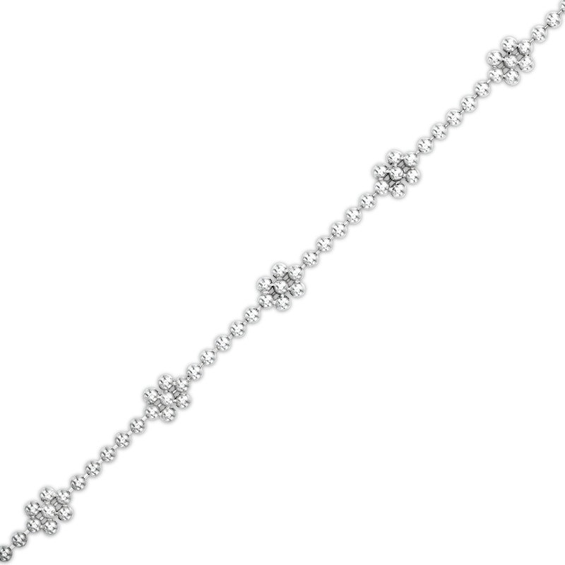 Main Image 1 of Made in Italy Diamond-Cut Beaded Flower Station Chain Anklet in Solid Sterling Silver - 10&quot;