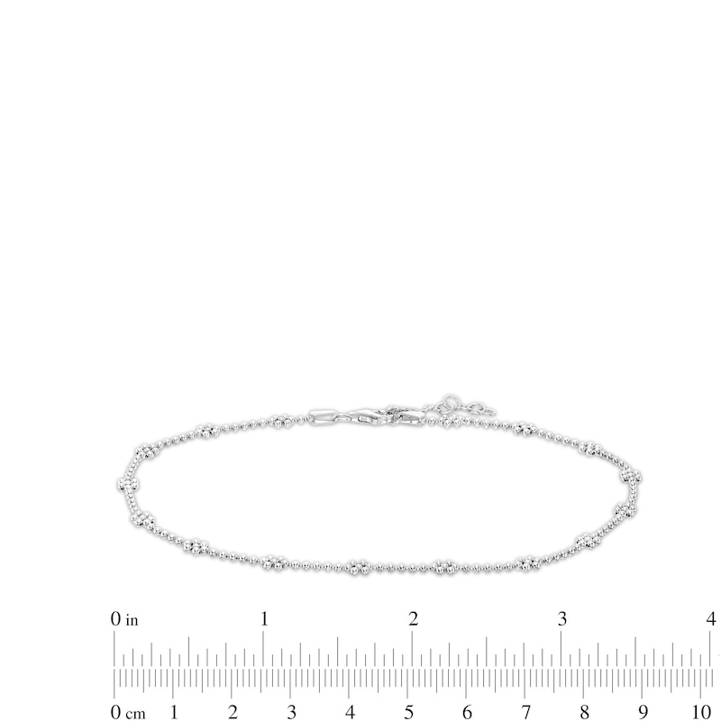 Main Image 2 of Made in Italy Diamond-Cut Beaded Flower Station Chain Anklet in Solid Sterling Silver - 10&quot;