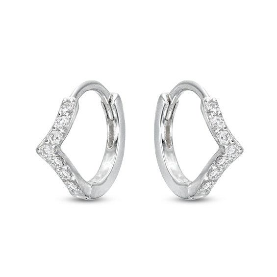 Cubic Zirconia Chevron Huggie Hoop Earrings in Solid Sterling Silver