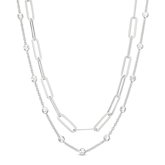 Made in Italy 1.5mm Diamond-Cut Double Woven Link Bead Chain Necklace in Solid Sterling Silver - 16" + 2"