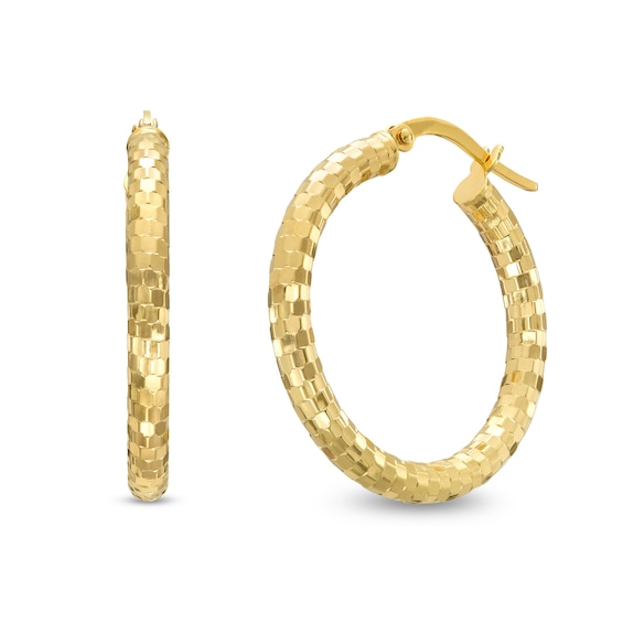 30mm Square Diamond-Cut Hoop Earrings in 10K Tube Gold