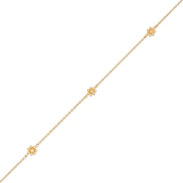 Cubic Zirconia Flower Station Chain Anklet in 10K Semi-Solid Gold - 10&quot;